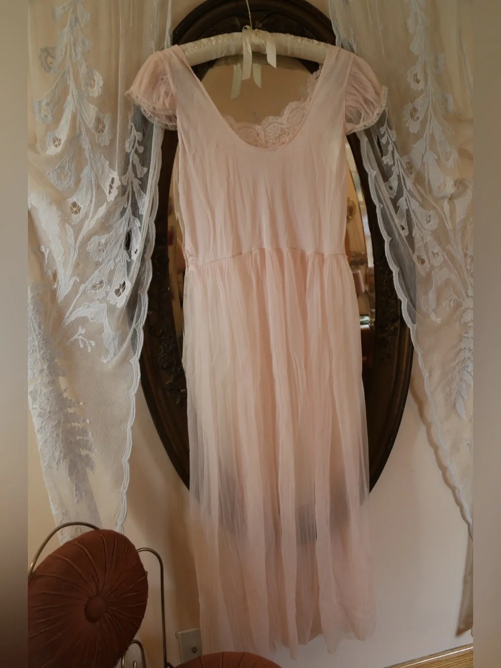 Vintage Nylon Lace Pink Nightgown - Picture 7 of 7